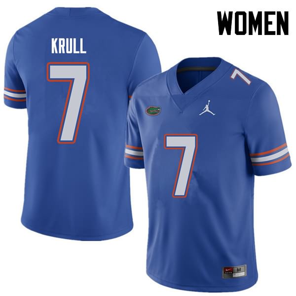 NCAA Florida Gators Lucas Krull Women's #7 Jordan Brand Royal Stitched Authentic College Football Jersey SCE4764KS